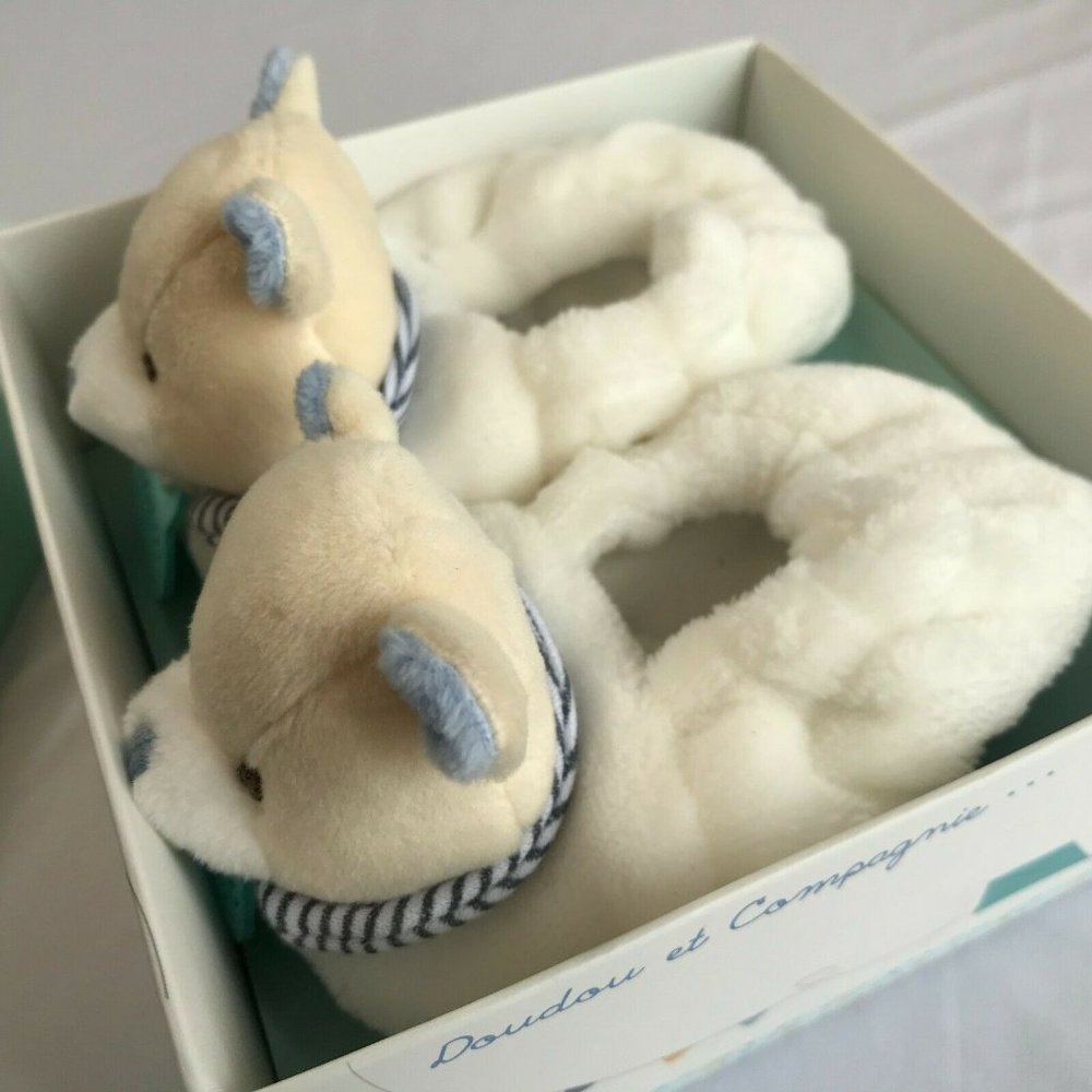 Doudou Paris French Chausson Baby Shoes Booties, Luxury Plush, Soft Bear Slipper